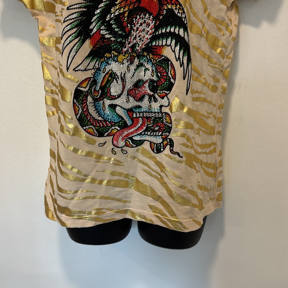 Deadstock Gold Foil Animal Print Tee Rhinestone Embellished Des… - Picture 5 of 6